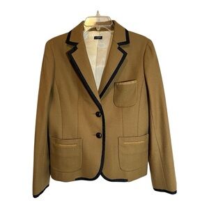 J Crew Factory Women’s Wool Blend Camel Navy Trimmed Schoolboy Blazer Sz 12
